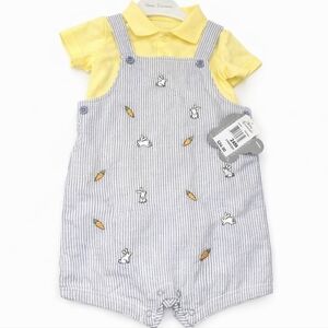 Baby Essentials 24M Outfit Set Yellow Polo Bunny Overalls NWT Easter Outfit